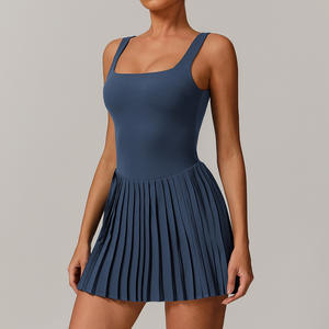 Damen Square Neck Tennis Kleid Plissee Ärmel los Eingebaute Shorts Golf Athletic Kleid Mit Taschen <span class=keywords><strong>2</strong></span>-teilige Sets Outfits Kleidung - Product Image 2