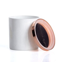 Pot en verre de bougie blanc brillant vide personnalisé avec couvercle en métal doré et boîte-cadeau récipient à bougie rond en verre H100 * 100mm