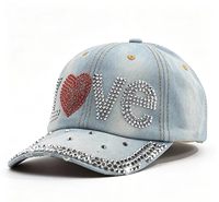 Casquette de baseball en jean avec motif LOVE, lettres en strass, cœur rouge, personnalisable multicolore
