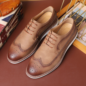 Chaussures habillées pour hommes Chaussures d'affaires formelles en cuir Oxford <span class=keywords><strong>Derby</strong></span> Brogue Chaussures habillées rétro à bout d'aile pour hommes - Product Image 4