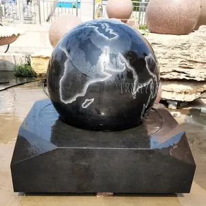 Black granite ball fountain stone hand work floating sphere fengshui water features rotating ball fountains