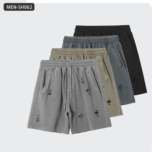 Short cargo délavé en détresse pour homme-100% coton High-Street Baggy Retro Shorts-Détruit Vintage Denim Cut-Offs - Product Image 3