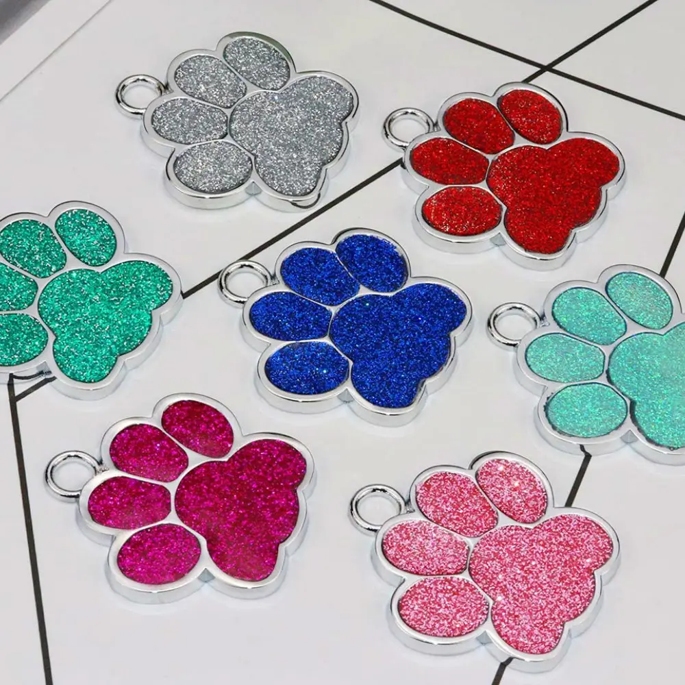 Pendentif personnalisé pour collier de chien ou de chat, étiquette à paillettes avec nom gravé, accessoires pour animaux domestiques, pièces