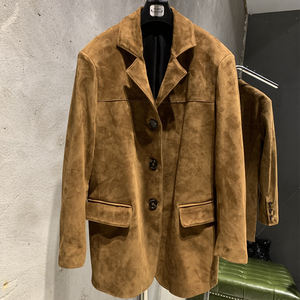 Giacca <span class=keywords><strong>Blazer</strong></span> Oversize per <span class=keywords><strong>Donna</strong></span>, Giacche di Lusso in Vera <span class=keywords><strong>Pelle</strong></span> di Pecora, Giacca in Vera <span class=keywords><strong>Pelle</strong></span> Scamosciata - Product Image 4