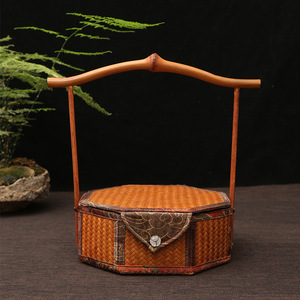 Handmade Bamboo Woven Storage Box Polygon Shape 21x21x7.5cm Tea Cake Packaging Gift Box Living Room Use - Product Image 1