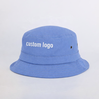 Cappello da Pescatore in Cotone Azzurro con Logo Ricamato Personalizzato e Occhielli Metallici, Protezione Solare per Esterni, OEM ODM All'Ingrosso
