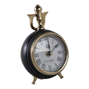 Orologio da Tavolo Rotondo ELEVARRE con Numeri Romani e Accenti Oro su Sfondo Nero, Stile Moderno Transizionale - Product Image 2