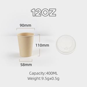แก้วกาแฟกระดาษคราฟท์สีเหลืองแบบใช้แล้วทิ้ง ขนาด 12 ออนซ์ คุณภาพสูง เป็นมิตรกับสิ่งแวดล้อม พร้อมฝาพลาสติก PS  รับทำโลโก้ตามสั่ง - Product Image 4
