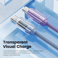 Kabel Toocki 100W USB-C ke C Transparan dengan Monitor Daya 5A Pengisian Cepat PC, Kabel Terjalin Tahan Lama untuk MacBook Pro iPad