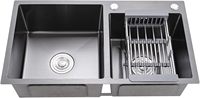 Tarjas De Cocina Noir Deux Cascades Double Bol Évier À La Main En Acier Inoxydable Résistant Aux Rayures Évier De Cuisine Intelligent