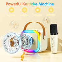 Speaker Karaoke Mini Led portabel anak-anak, dengan 2 mikrofon nirkabel untuk Karaoke anak-anak ringan