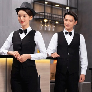 Uniformes de Personal de Hotel Unisex de Algodón/Poliéster Tejido Personalizados al por Mayor, Diseño de Chaleco para Camareros de <span class=keywords><strong>Bar</strong></span> para Uso en Restaurantes y Bares - Product Image 1