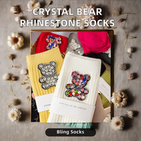 Chaussettes d'hiver tendance pour femmes, en coton, avec broderie d'ours en cristal et strass, accessoires d'hiver à la mode