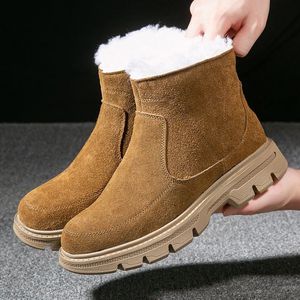 Bottes de neige pour hommes, chaudes, épaisses, doublées de fourrure, à talon moyen, couleur unie, antidérapantes, pour l'extérieur - Product Image 1