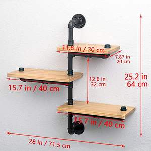 מדפים כפריים צפים קיר רכוב מדפים צינורות ברזל תעשייתיים עם מדפים מחסן ספרים מדפים - Product Image 4