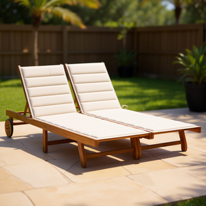 Lettino Prendisole da Esterno in Legno Massello di Acacia per 2 Persone con Cuscini - Arredamento Contemporaneo per Esterni - Product Image 2