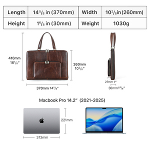 Borsa per Laptop da 14 Pollici con Tasca per Accessori per Dell HP Custodia da Viaggio in Pelle di Vacchetta con Cerniera per Macbook Pro CF3067 - Product Image 5