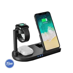Soporte de base de estación de carga inalámbrica plegable 4 en 1 para Samsung <span class=keywords><strong>iPone</strong></span>, soporte de cargador inalámbrico de escritorio - Product Image 1