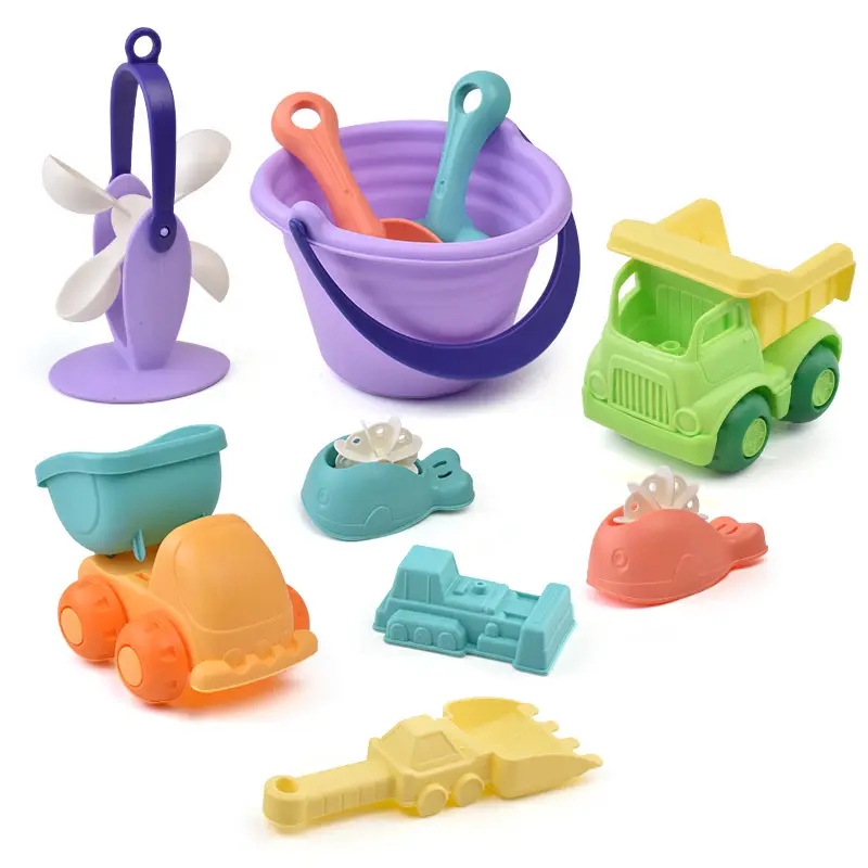 Vendita calda 10 pz estate secchi di sabbia e paletta di sabbia per bambini in plastica secchio da spiaggia set giocattolo per bambini