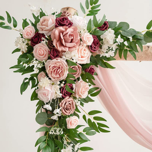 Arc <span class=keywords><strong>en</strong></span> <span class=keywords><strong>bois</strong></span> gros mariage plafond rideaux poussiéreux rose bordeaux rideaux arc fleur rideaux <span class=keywords><strong>en</strong></span> mousseline de soie <span class=keywords><strong>pour</strong></span> toile de fond de mariage - Product Image 4
