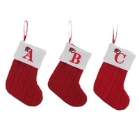 Chaussettes de Noël personnalisées en tricot rouge torsadé, mini sacs cadeaux avec initiales A-Z, écologiques, rustiques et brodés