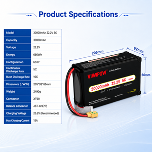 Batterie de drone FPV Viwipow 285Wh/kg 6S 30000mAh 5C semi-solide Lipo pour drones UAV - Product Image 2