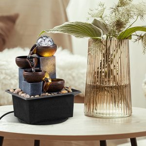 Décor de table intérieur fontaines d'eau en résine cascade avec boule de verre méditation Relaxation fontaine son de débit d'eau chevet - Product Image 3