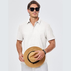 Chemises décontractées pour hommes à manches courtes et col montant, couleur unie, respirantes, imprimées, pour la plage, l'été, avec poche, ODM - Product Image 3