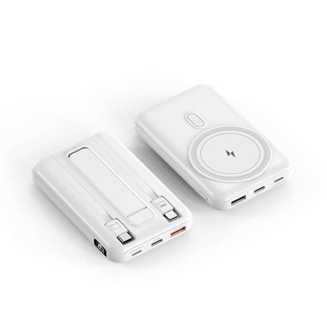 3 in 1 Magnetic Power Bank 10000mah PD 22.5W Wireless 15w Fast Charging Battery Pack Built in 2 Cables LED Display Phone Stand