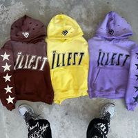 Setelan Hoodie pria, baju olahraga pria Vintage asam cuci kustom