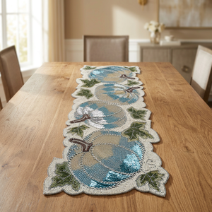Embroidered Plant Pumpkin Beaded Modern Customizable Table <b>Runner</b> Home Decor <b>Washable</b> Hand Wash Non-Stainable - Product Image 2
