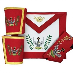 Custom Embroidered Masonic Apron Set Red White Cross Eagle Design Classical Style <b>Sew</b>-On Badge Fabric Garment Application - Product Image 1