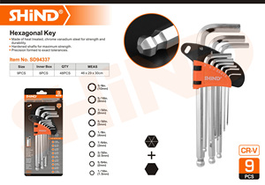 Set di 9 Chiavi <span class=keywords><strong>Esagonali</strong></span> a Sfera 94334-94340, Lunghezze Corte, Medie e Lunghe, Chiavi Metriche Allen Torx per Biciclette - Product Image 3