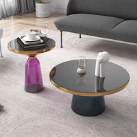 Table basse contemporaine nordique moderne en métal et verre, combinaison haut-bas, écologique, pour salon – Meilleure vente