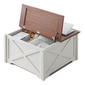 Db Trang Trại Hình Chữ Nhật Gỗ Sồi Bàn Cà Phê Với Lớn Ẩn Lưu Trữ Ngăn Mộc Mạc Cocktail Kim Loại Cho Phòng Khách - Product Image 2