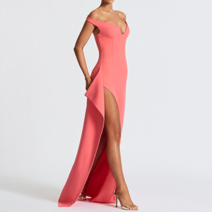 Robe de soirée sexy personnalisée Offre Spéciale V profond tendance couleur unie fendue sans bretelles - Product Image 4