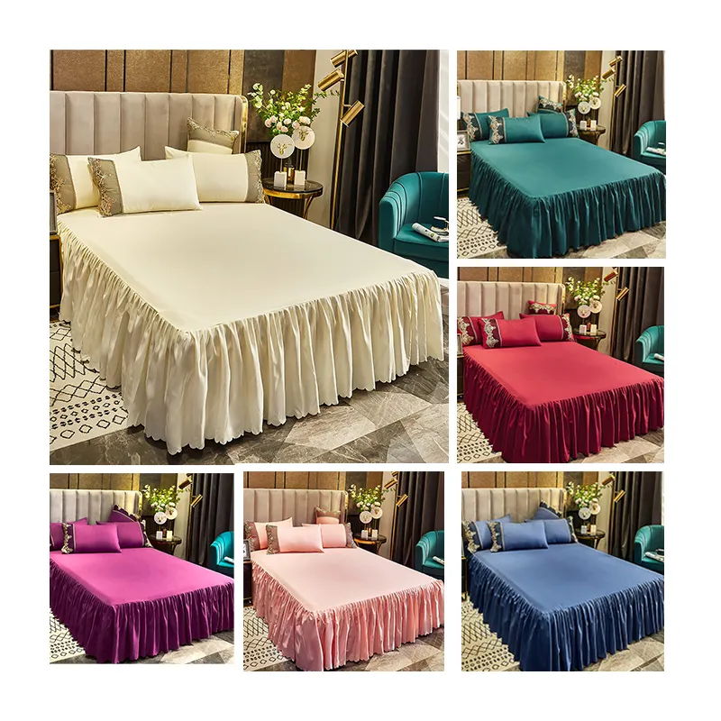 Custom Polyester Bed Skirts For Queen Beds 15 Inches Drop Bedskirt Tailored Drop Pleated Dust Ruffle Bed Skirt