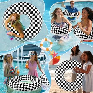 2 Pack Black and White Checkered <b>Inflatable</b> Swim Rings <b>for</b> <b>Pool</b> Beach - Product Image 6