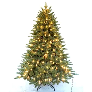 गर्म बिक्री एलईडी गर्म सफेद प्रकाश ग्रीन लक्जरी फांसी पर लटका दिया पीई पेड़ हरे कृत्रिम क्रिसमस पेड़