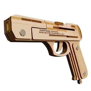 3D DIY الخشب الألغاز ، 3-D الجمعية خشبية بانوراما البراعة مسدس بندقية شريط مطاطي بندقية مسدس مسدس 3D خشبية لغز لعب