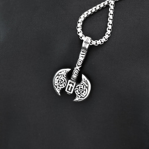 <b>Titanium</b> Steel Men's Pendant Necklace Viking Battle Axe Design Stainless Steel Retro Asymmetry Geometric Pattern Fashion Jewelry - Product Image 4