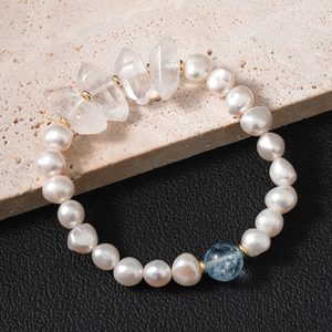Bracelet élégant en or plaqué 18 carats avec perles d'eau douce et pierres de cristal blanc brut, cadeau personnalisé pour <span class=keywords><strong>femme</strong></span> pour un anniversaire ou une occasion spéciale - Product Image 6