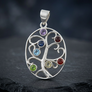 Élégant pendentif religieux en argent 925 avec motif floral et breloques multi-pierres, 16 pouces - Product Image 3
