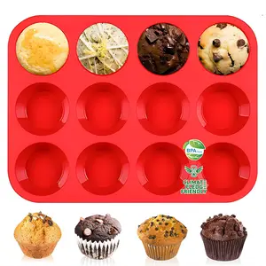 Moule à muffins en silicone antiadhésif 12 tasses moule à cupcake en silicone sans BPA moules à plateau en silicone pour la cuisson de morsures d'oeufs