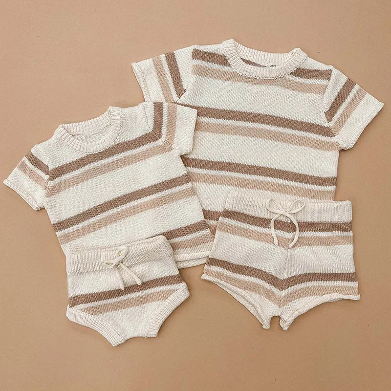 OEM Sweater Infant Striped Top+shorts Baby Knit Clothing Set Newborn Infant Outfit Knit Baby Clothes Sweater Set