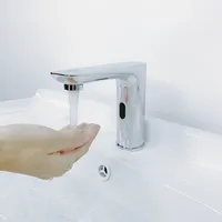 Robinet de lavabo contemporain à capteur automatique, monotrou, en laiton chromé, sans contact, mains libres