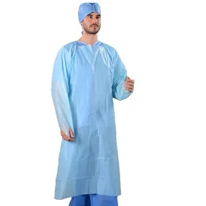 Topmed Wholesale Back-opening Light Blue Waterproof Plastic Apron Polyethylene Medical Disposable CPE Isolation Gown