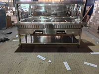 Pemanas Makanan Bain Marie 5 Lubang Isi Air, LPG, Gas Alam, dengan Tutup Kaca dan Meja Sajian yang Dapat Disesuaikan