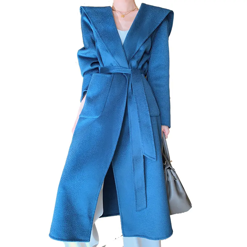 Simplee-manteau d'extérieur à capuche pour femme, veste Trench-coat en laine tricotée faite à la main, manteau d'hiver 2020