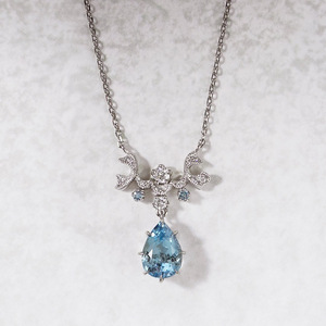 S925 Pure <b>Silver</b> French Retro Court Style Blue Water Droplet <b>Necklace</b> High-End <b>Chains</b> with Niche Temperament - Product Image 5